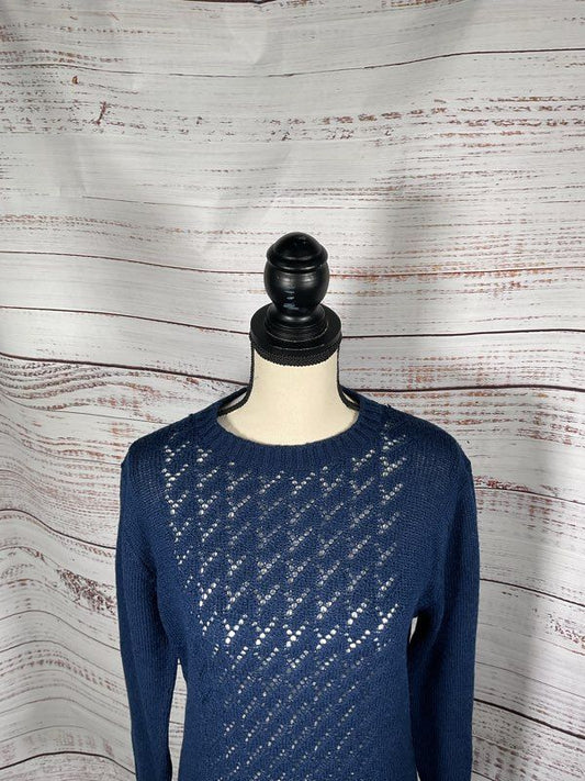 Vintage Pendleton Woolin Mills Virgin Wool Pointelles Knit Blue Pullover Size S