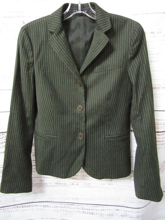 Theory Women's Green Pinstripe Wool Blend Blazer Jacket Size 6
