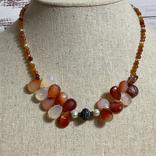 VTG. Sterling Silver and Carnelian Agate Beaded 17" Necklace