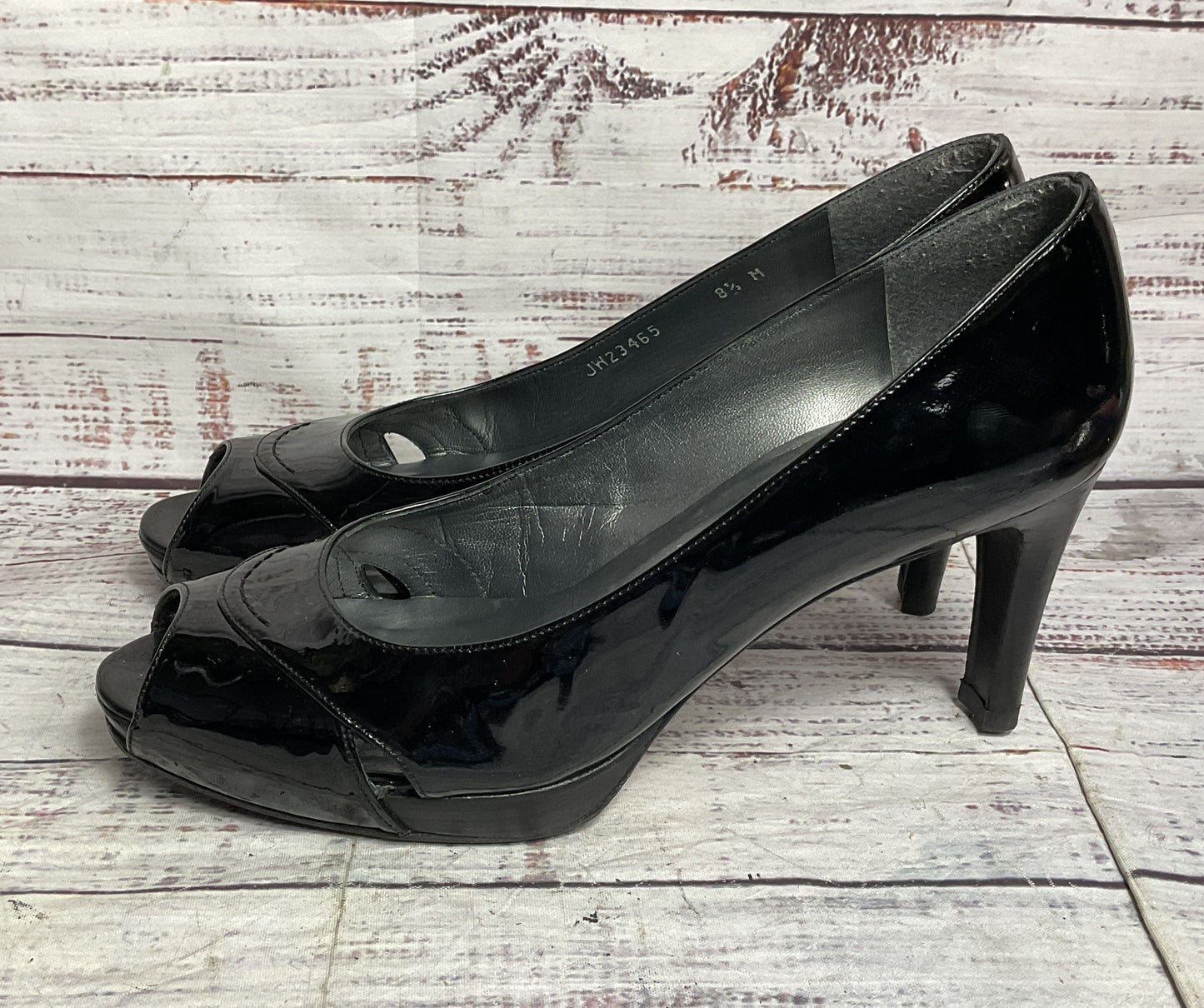 Stuart Weitzman Overit Patent Leather Peep-Toe Heels Black 8.5