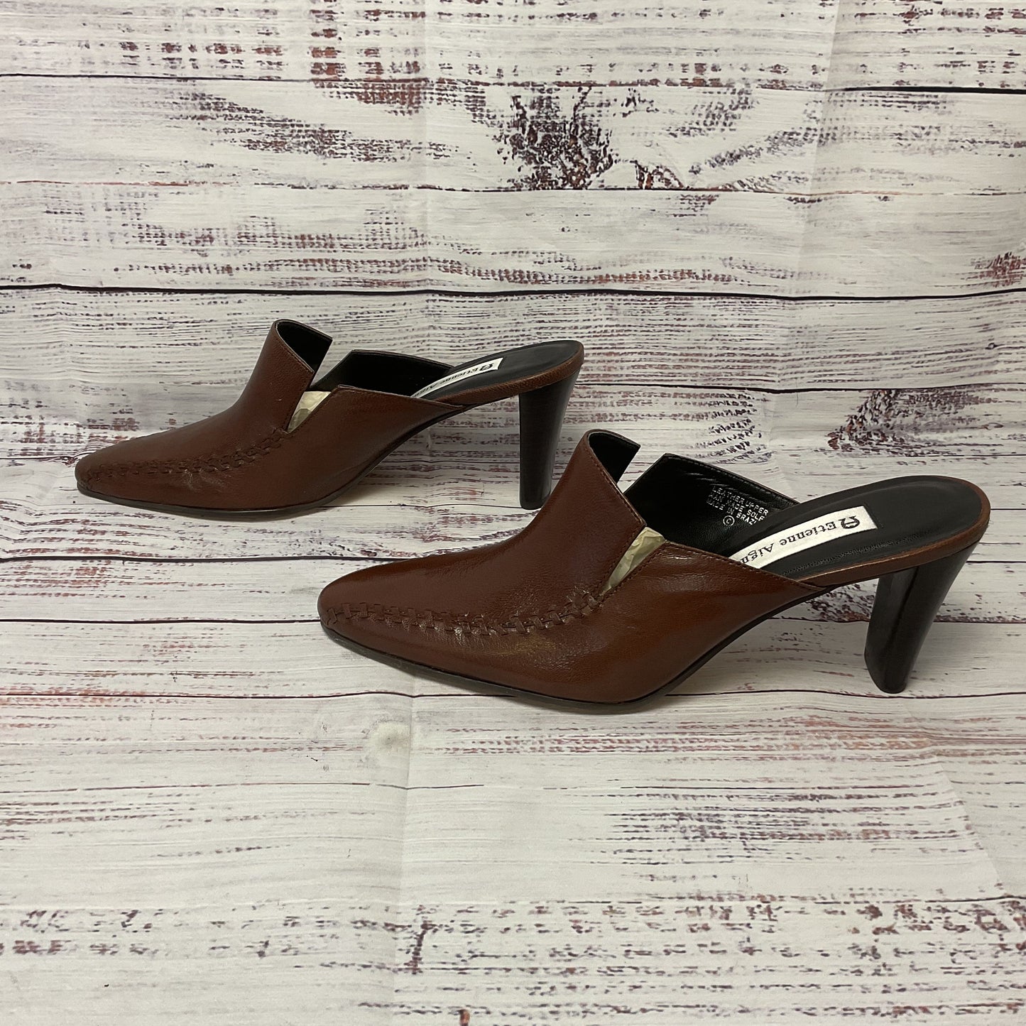 Etienne Aigner Brown Leather Mule Slip on Heel Women Size 8.5 New