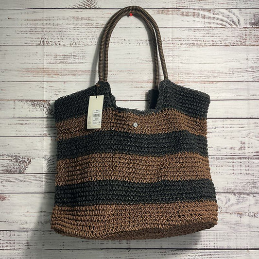 NWT Calia Straw Crochet Black & Brown Striped Large Tote