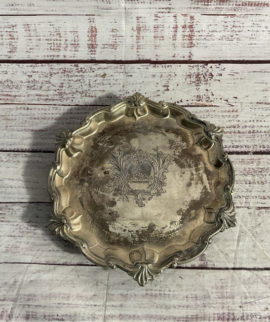 Vintage Silver Plated Ornate Footed Tray With Swan Crest 6.5"