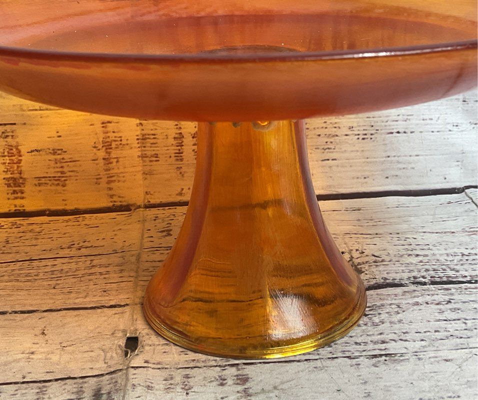 Vintage Hand Painted 10" Glass Cake Tray Tangerine