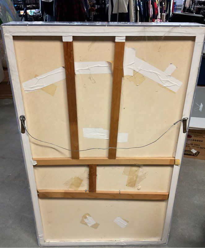 Signed SHAWN ATHARI Glass Mask with Feathers & Necklace with Shadowbox Display