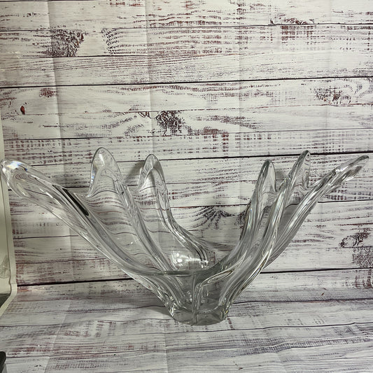 VTG. COFRAC ART VERRIER Large Heavy Decorative Wave Centerpiece Bowl- 12" x 27"