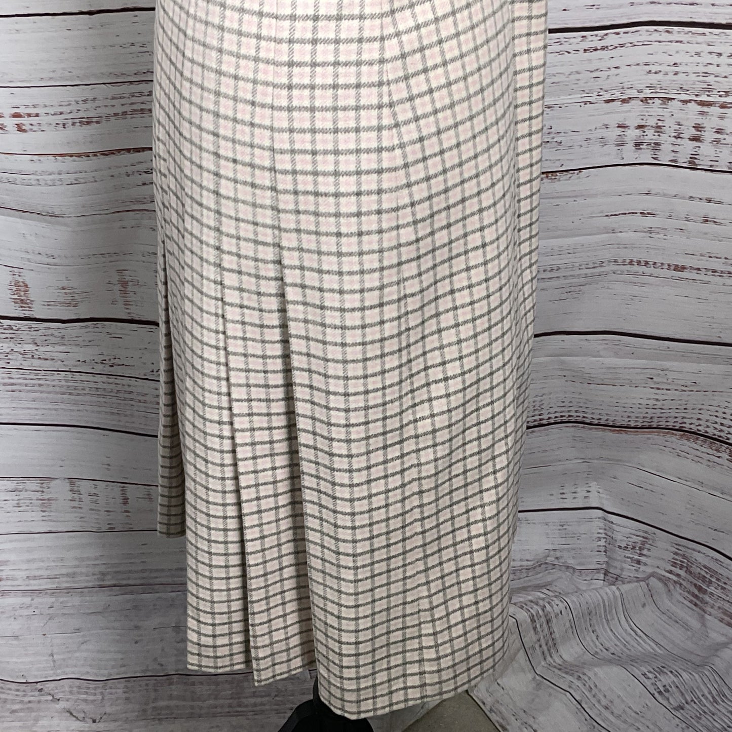 BLACK FLEECE X BROOKS BROS. Women's Wool Pink/Gray Plaid Back Pleated Skirt