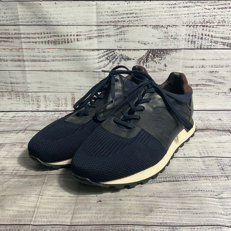 Bruno Magli Lugo Navy Embroidered Lion Leather & Mesh Sneaker Casual Shoe Men 13