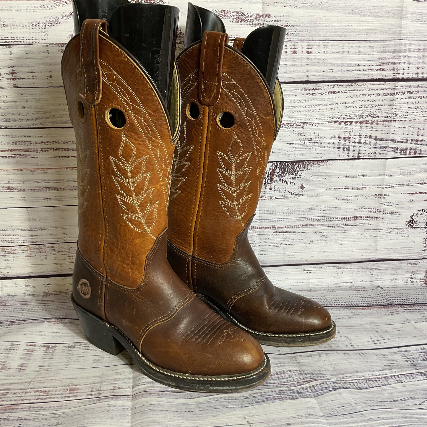 DOUBLE H Boot Company Kids Brown Leather Cowboy Western Boots- SZ 5.5