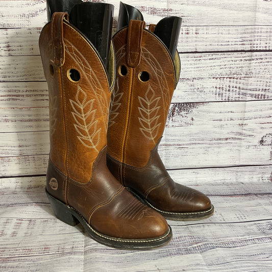 DOUBLE H Boot Company Kids Brown Leather Cowboy Western Boots- SZ 5.5