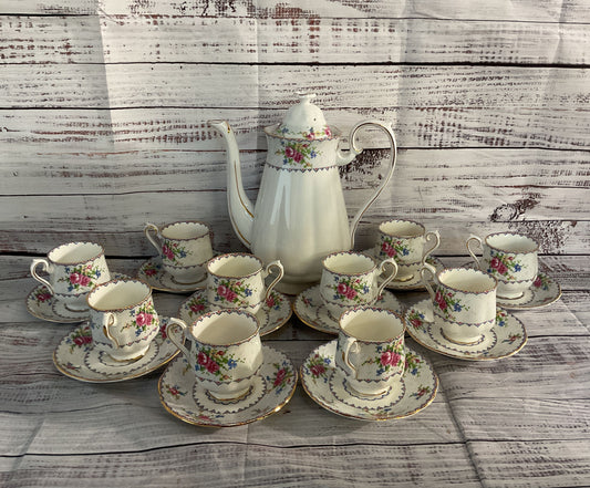 Royal Albert Vintage Bone China Petit Point Coffee Set Cream Multicolor