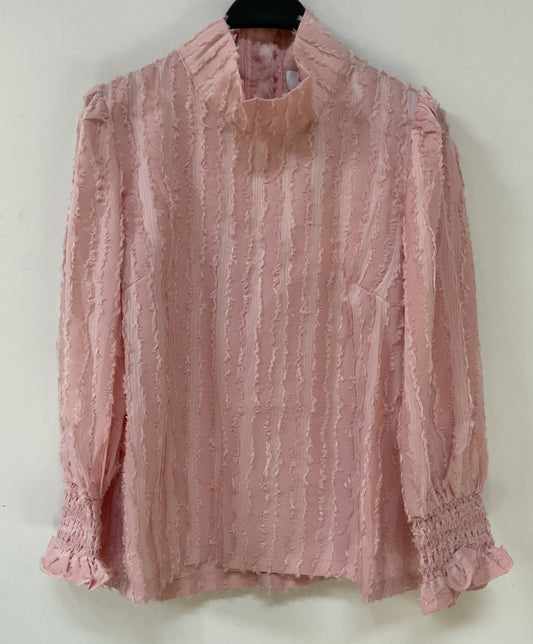 Buru Women's Pink Blush Fringe Long Sleeve Mod Top Blouse Size XS