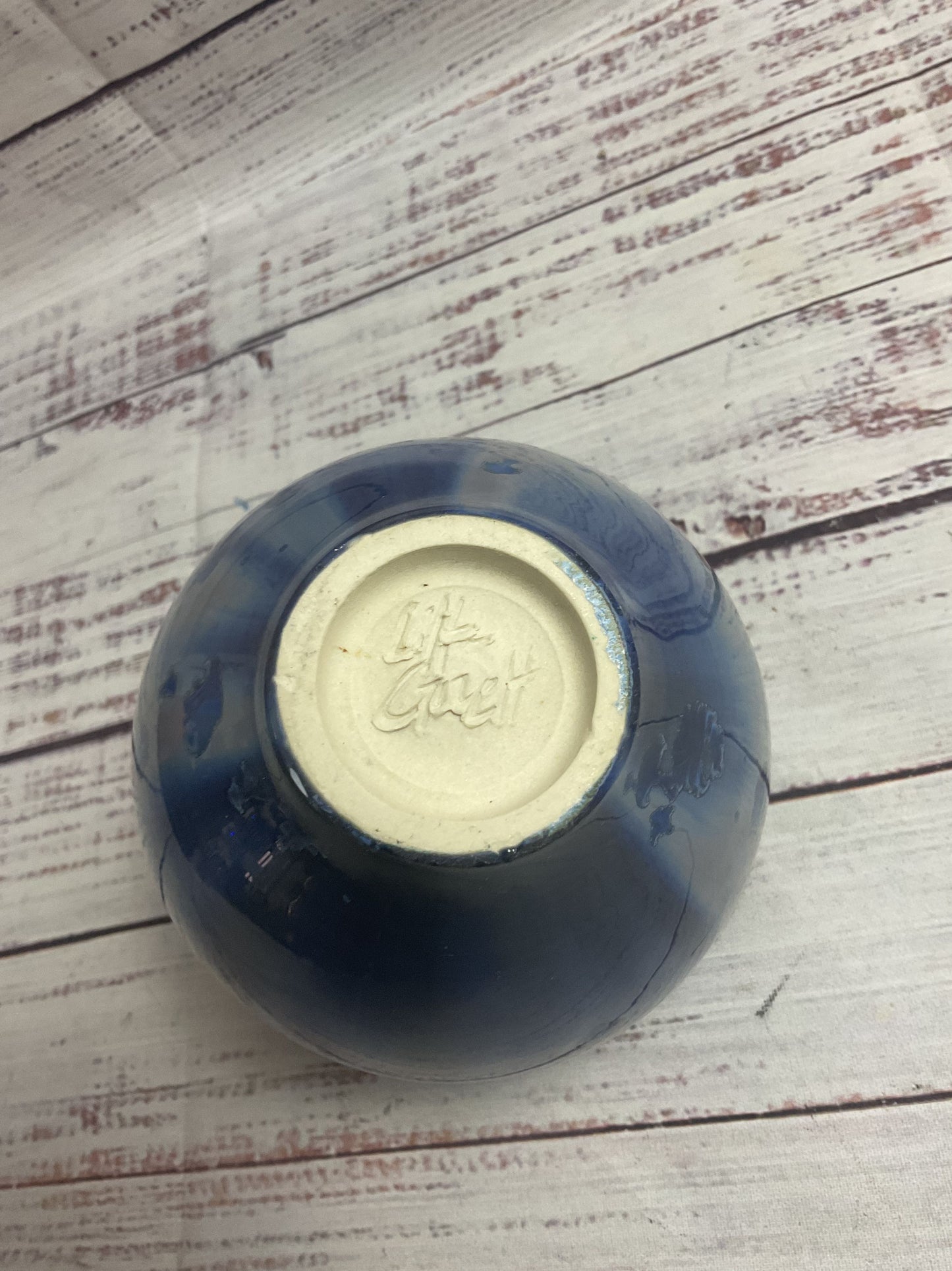 Blue Glazed Floral Signed Incense Vase