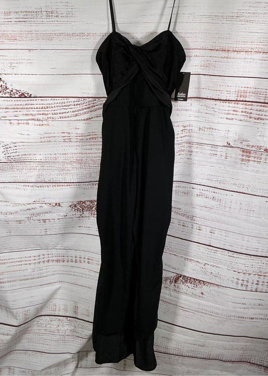 NWT Aidan Mattox Black Strapless Jumpsuit with skirt overlay Size 6 Retail $245