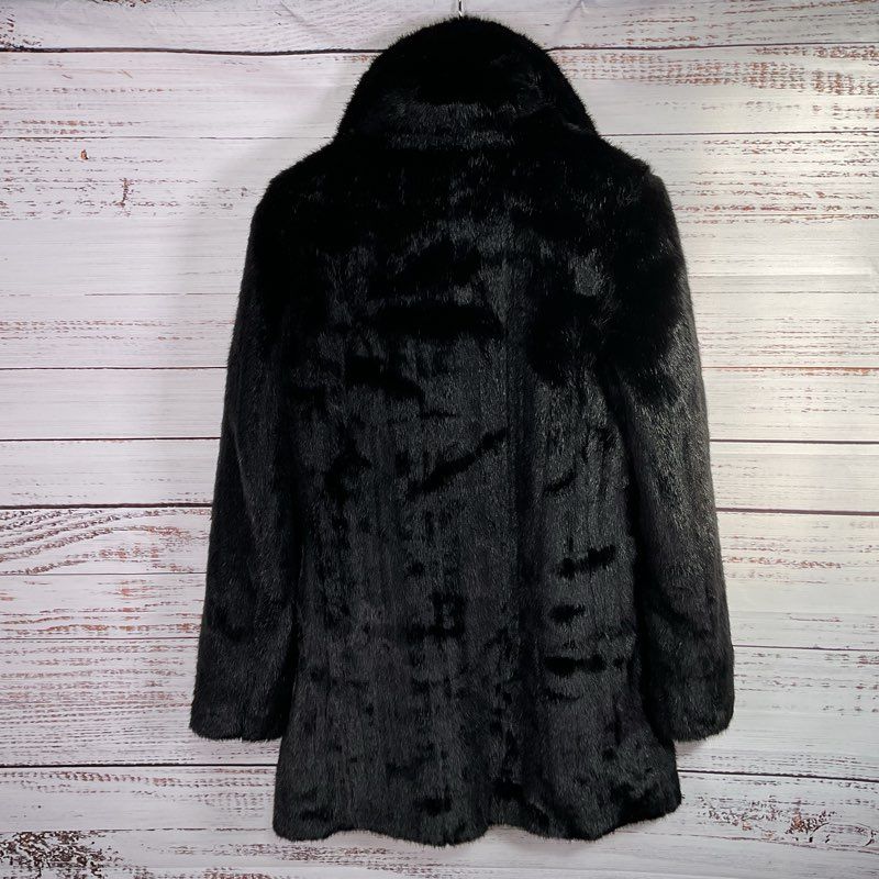 Karl Lagerfeld Paris Black Faux Fur Buckled High Collar Jacket Women's XS
