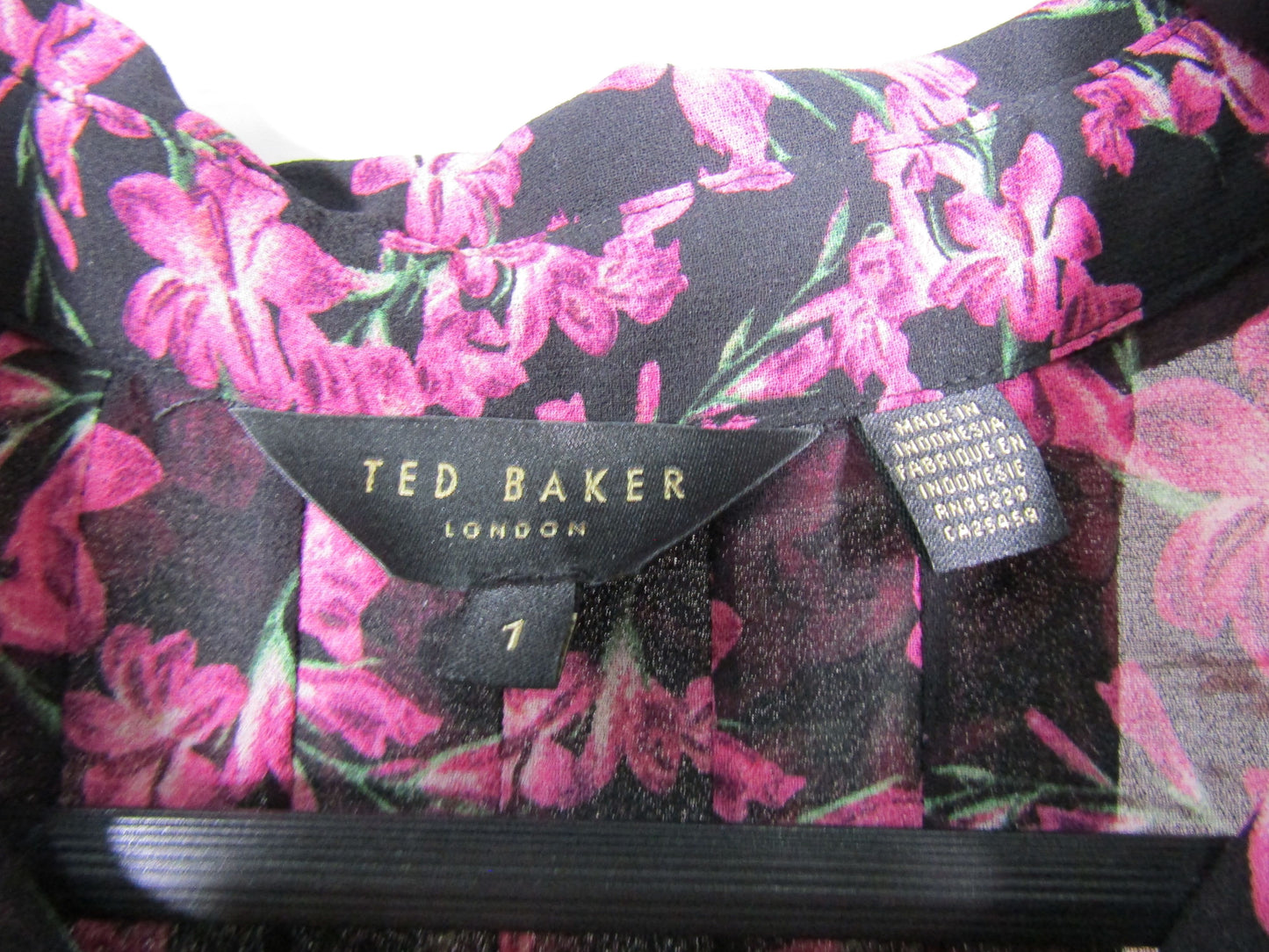 Ted Baker Seffie Women's Black Floral Pleated Chiffon Dress Size 4