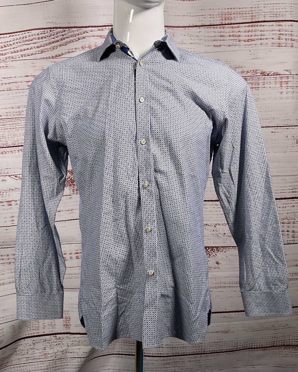 Ted Baker Endurance Patterned Long Sleeve Shirt Blue 16 34/35