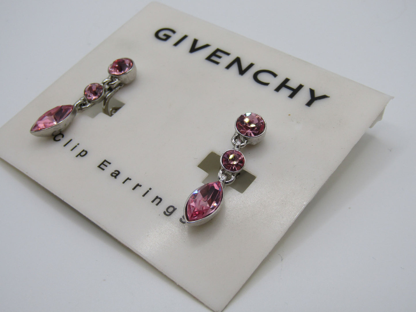 Givenchy Rhodium Plated Pink Crystal Clip-On Earrings