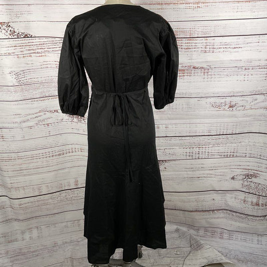 NWT KIRNA ZABETE Women's Black Puffy Sleeve Asymmetric Wrap Dress- SZ M