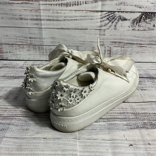 Paul Green White & Silver Floral Leather Ribbon Lace Sneaker Women's Size 6