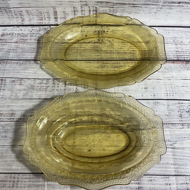 Vtg Federal Glass Patrician Amber Depression Oval Serving Plate & Vegetable Bowl