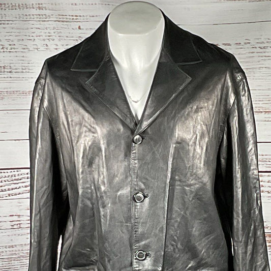 SERAPHIN France Bergdorf Goodman Men's Black Light Weight Leather Coat- SZ 52
