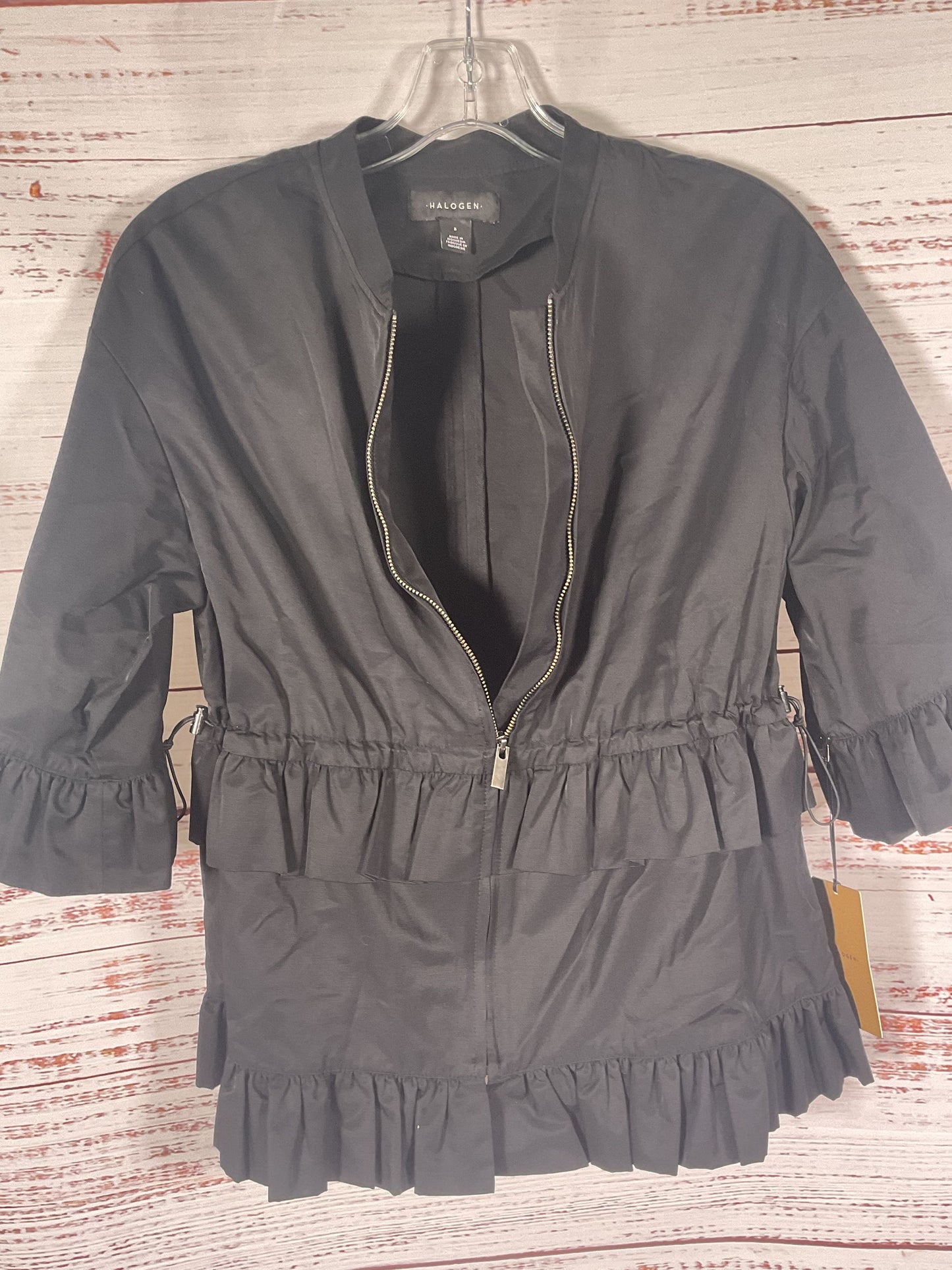 Halogen Black Front Zip Ruffle Blouse NWT - Size S