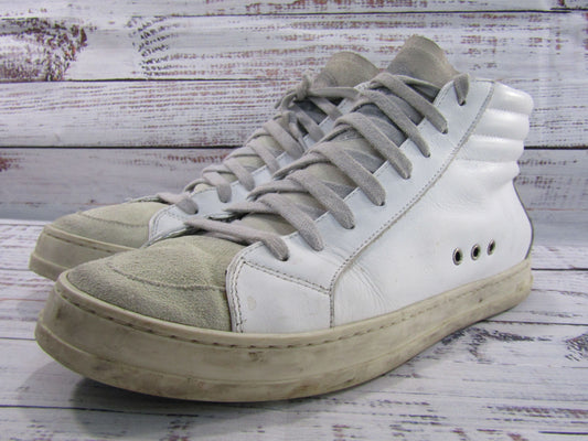 P448 Women's White Distressed Leather Mid-Top Sneakers Size 10 Made in Italy