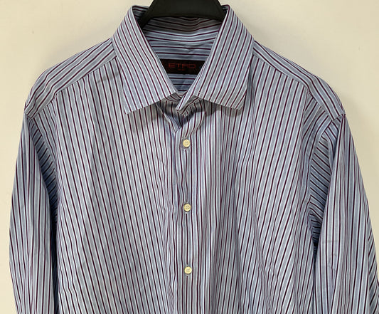 Etro Men's Blue Purple Striped Button Down Shirt Size 42 Made in Italy