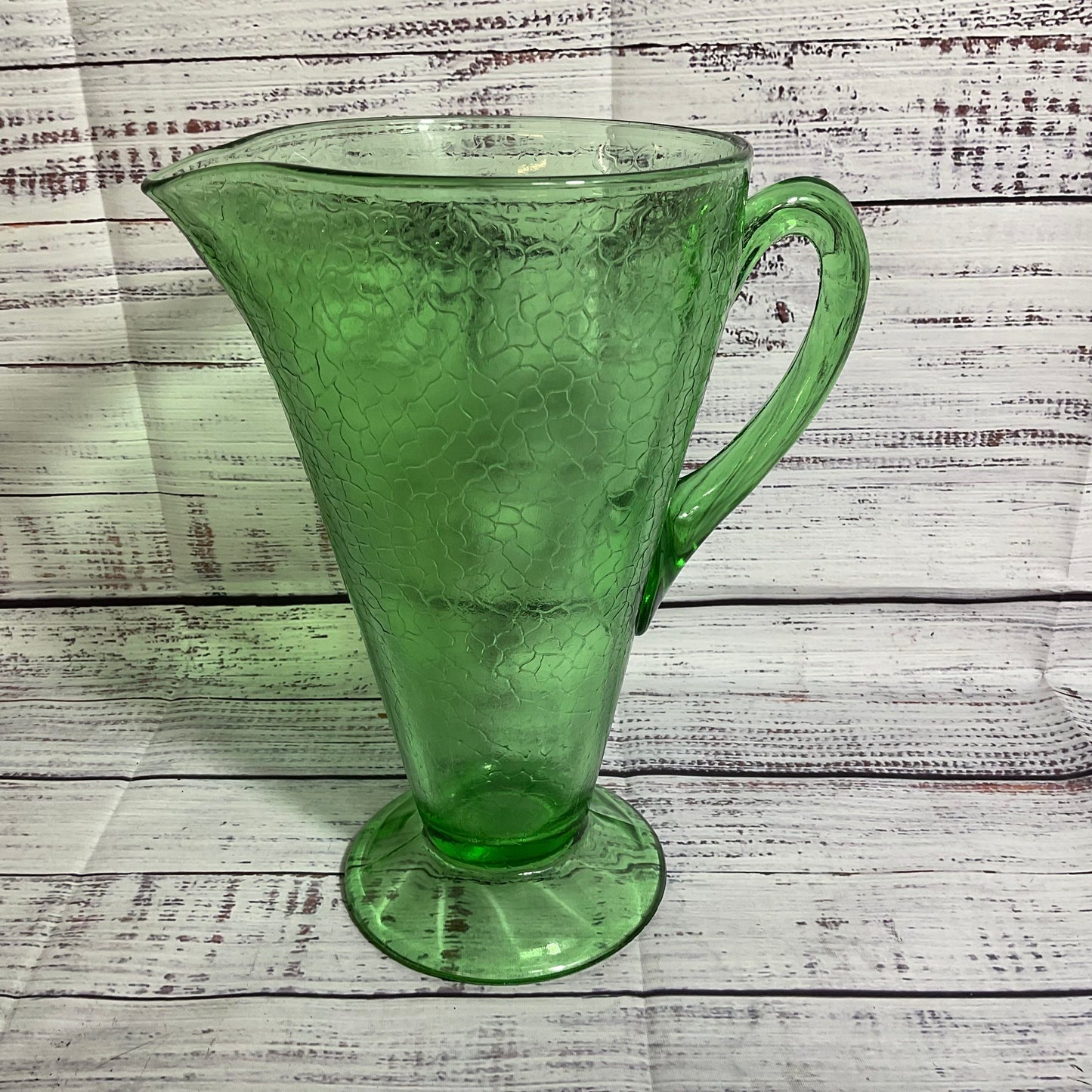 VTG. McKEE?? Green Crackle Glass Pitcher- 9"
