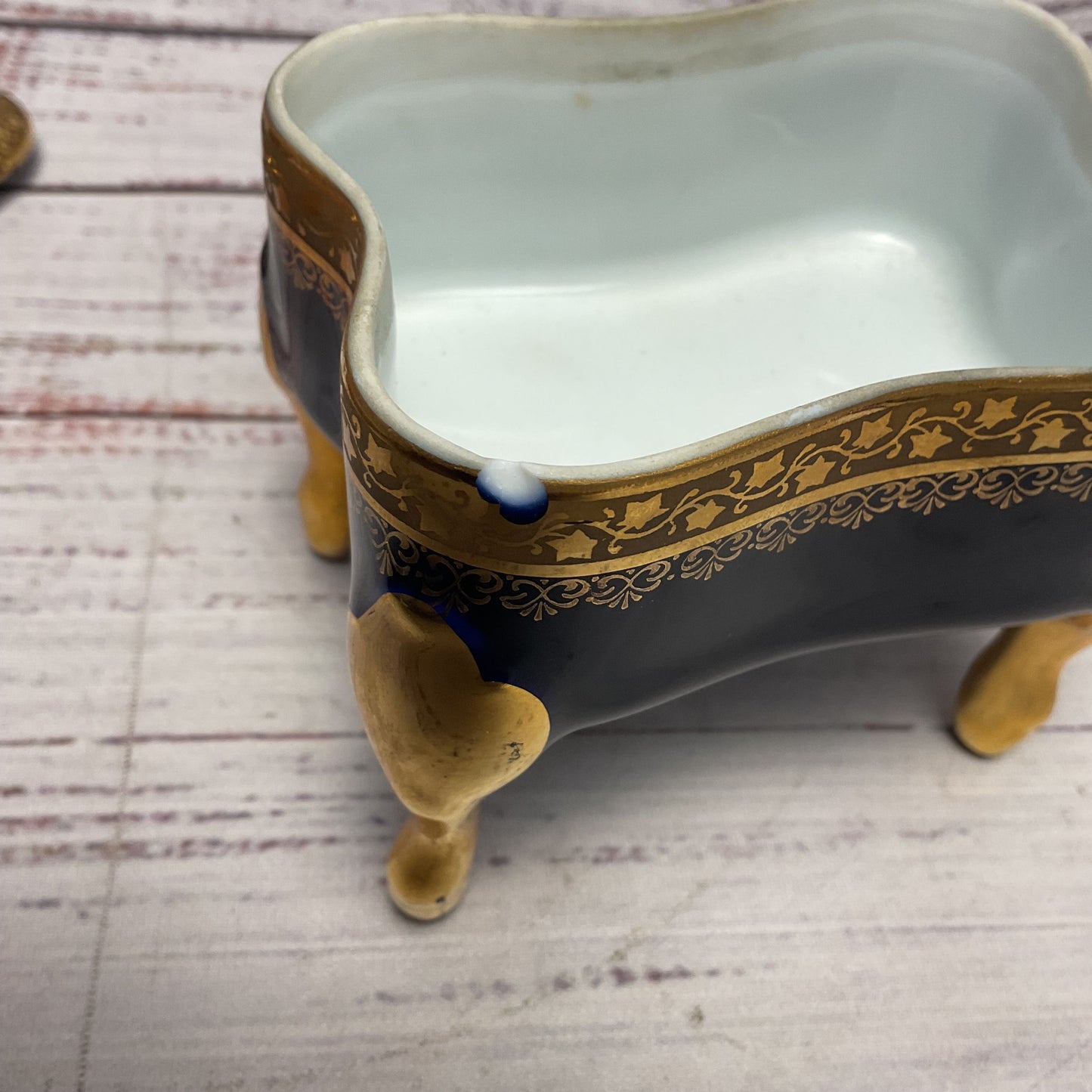 Limoges France Cobalt Blue Gilded Porcelain Ceramic Trinket Box 3"x3.5"x2.5"