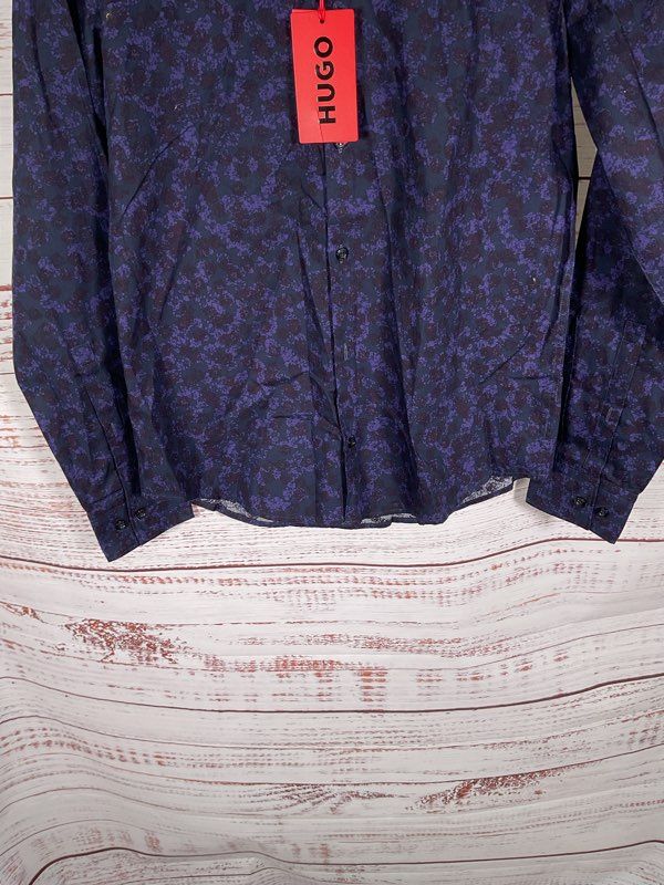 HUGO BOSS Ermo Casual Cotton Shirt Abstract Pattern Kent Collar Slim Fit -Size S