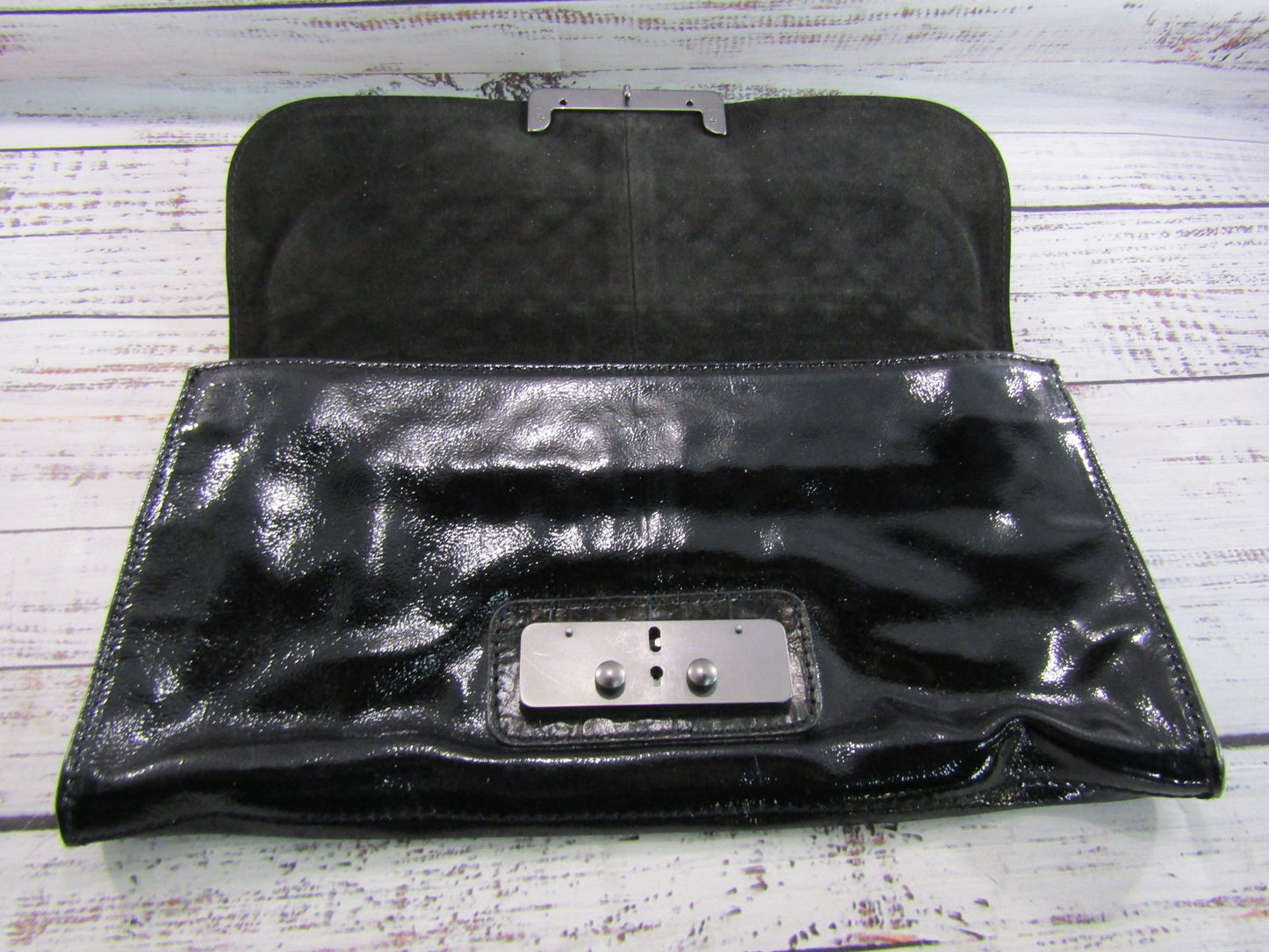 Francesco Biasia Women's Black Patent Leather Calf Hair Clutch