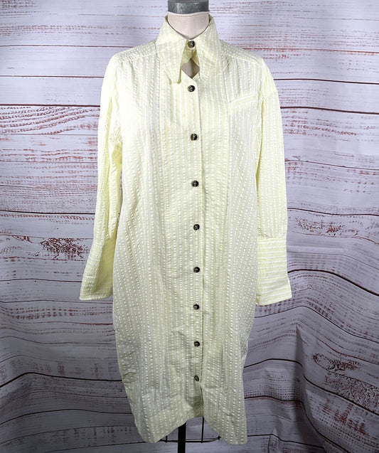 Ganni Striped Organic Cotton Seersucker Midi Shirt Dress Yellow XXS/XS