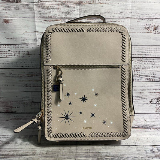 Calpak R+F Kaya Laptop Bog Star Print Beige Faux Leather Laptop Bag Backpack