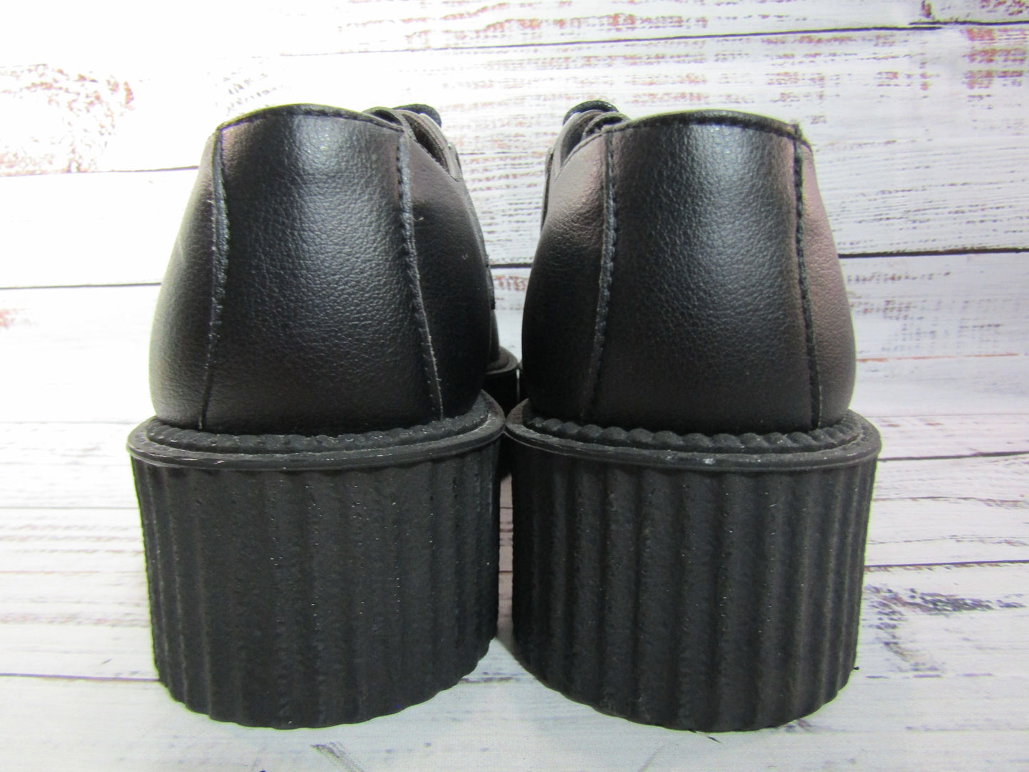 New Rock Creeper Women's Black Faux Leather Platform Oxford Size 7