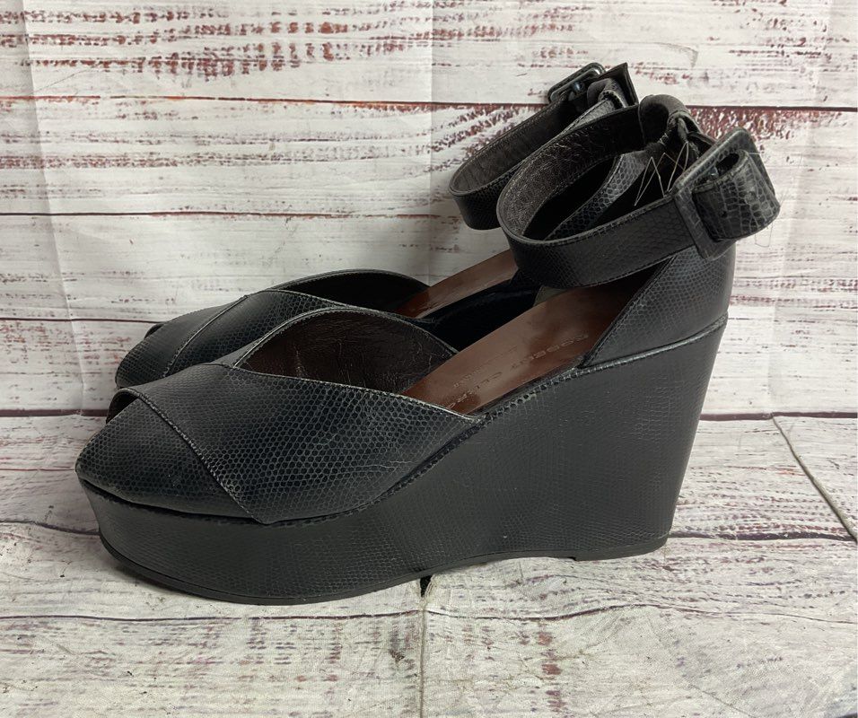 Robert Clergerie Reptile Embossed Dylan Platform Sandal Black 7