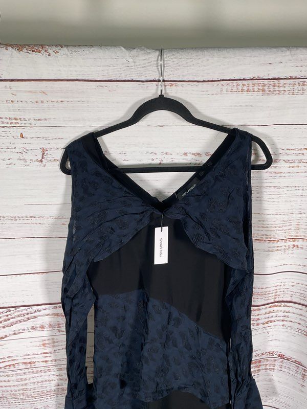 NEW Yigal Azrouel Black Dress Navy Abstract Geo Pattern Combo Dress Size 6