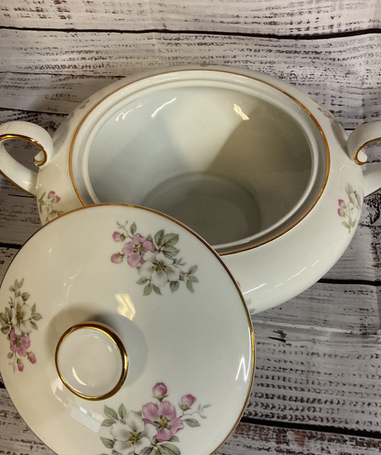 Vintage Tirschenreuth Bavaria Apple Blossom Porcelain Soup Tureen Germany