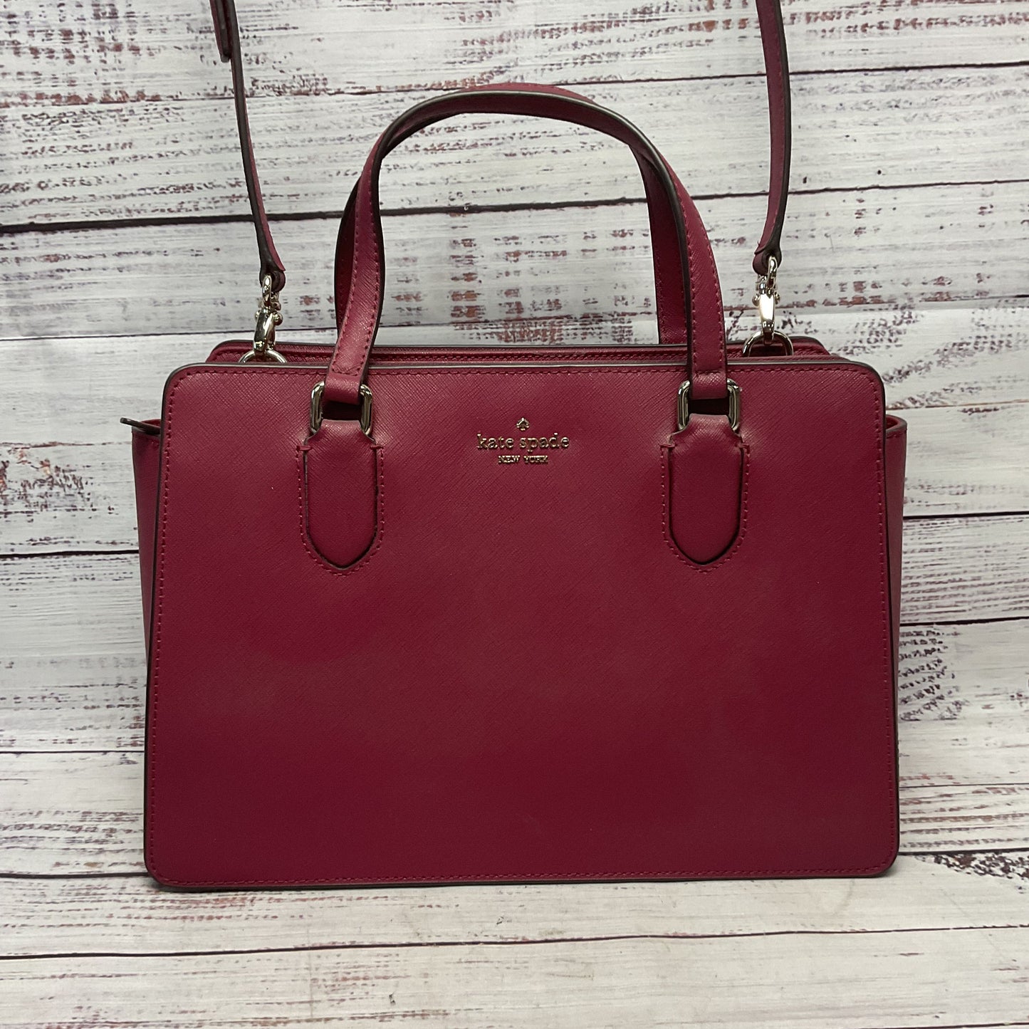 Kate Spade NY Laurel Way Reese Deep Plum Leather Satchel Top Handle Purse Bag