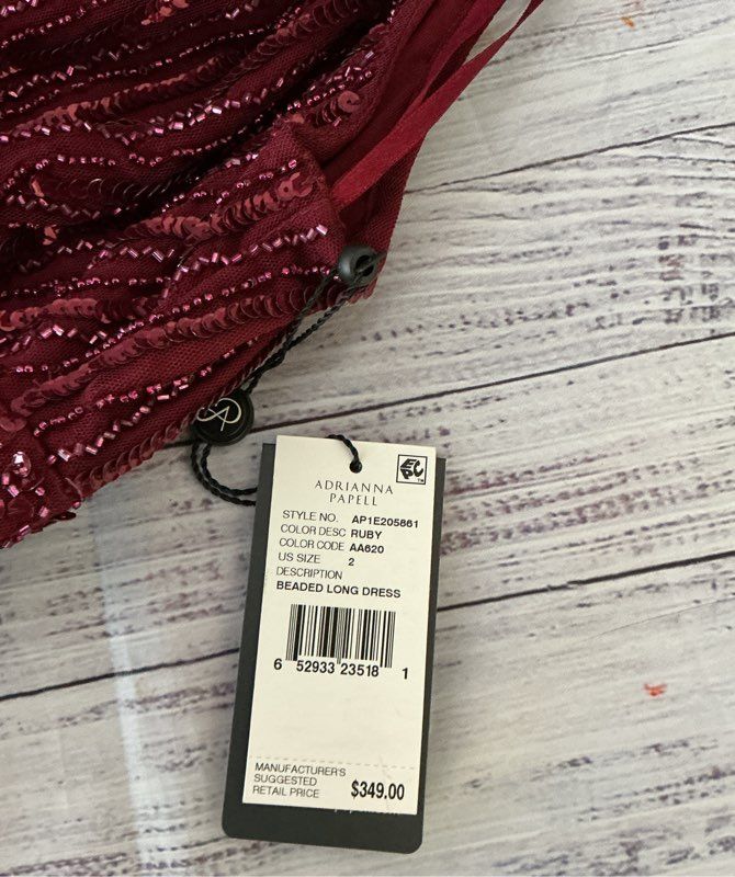 NWT Women's Adrianna Papell Ruby Red Beaded Dress Size 2 Retail $349
