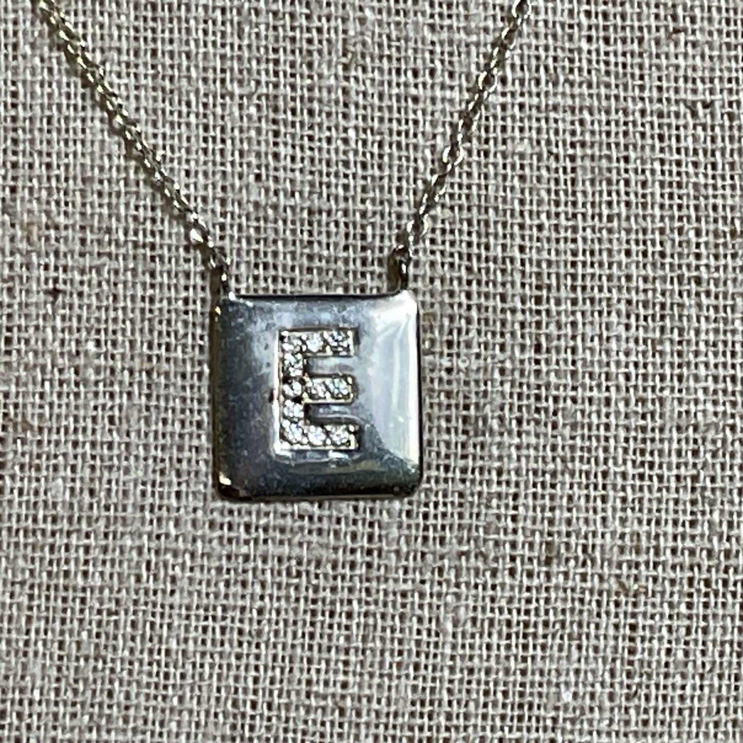 Sterling Silver & CZ Letter "E" Pendant 18" Necklace- 2.65g