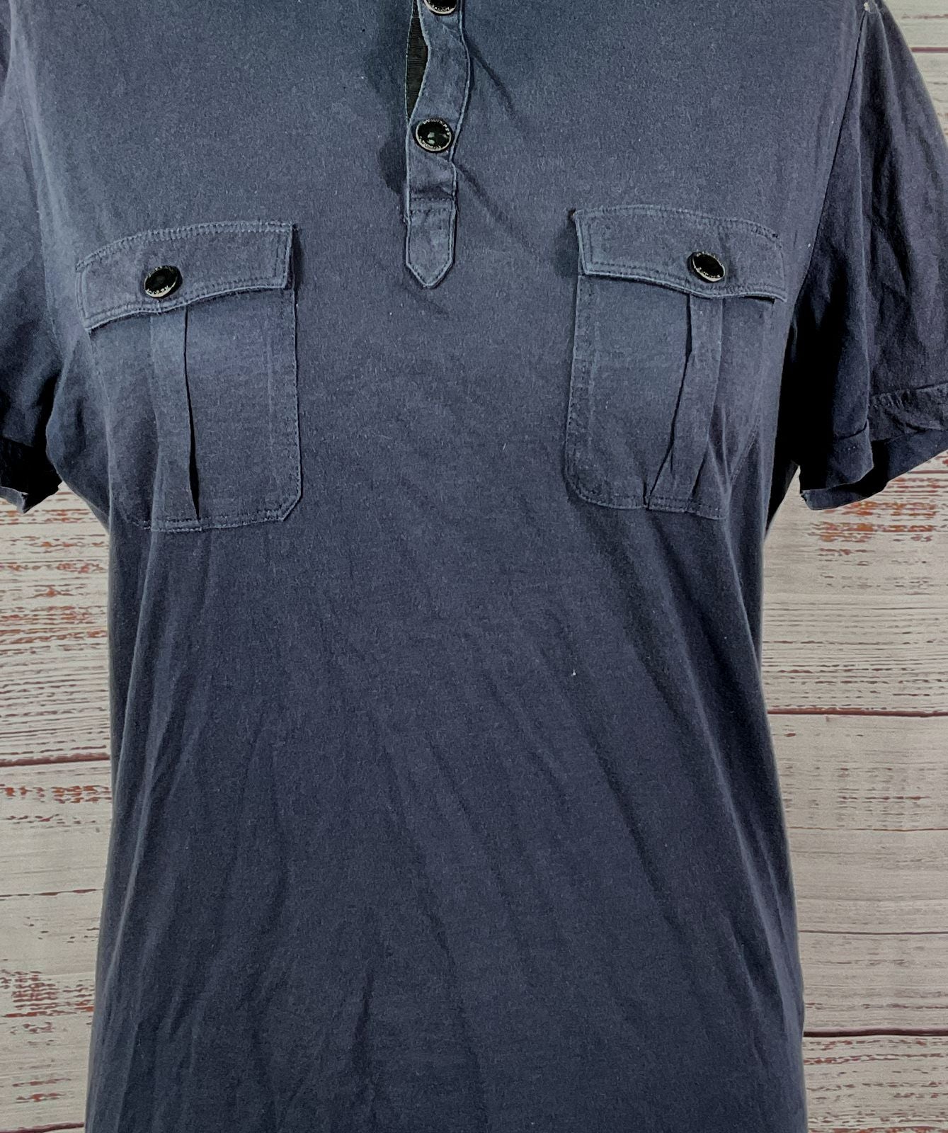Burberry Cotton Snap Button Polo Shirt Navy L