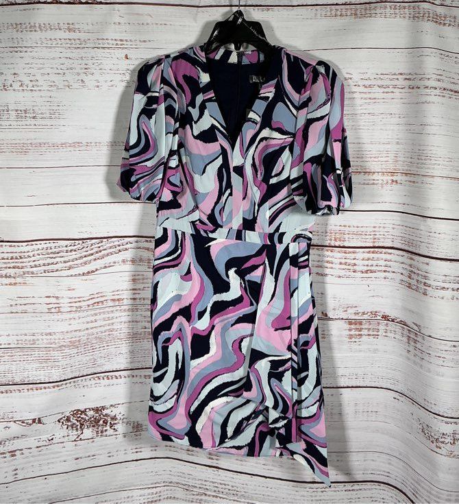 NTW Nicole Miller Navy Pink Print Short Sleeved Dress Size 6 Retail $179