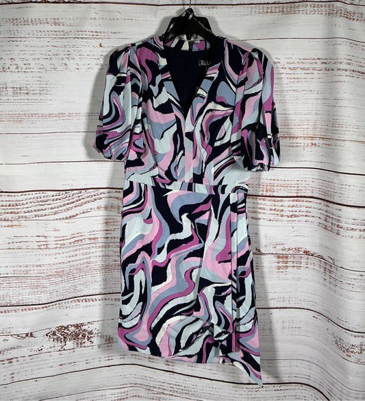 NTW Nicole Miller Navy Pink Print Short Sleeved Dress Size 6 Retail $179