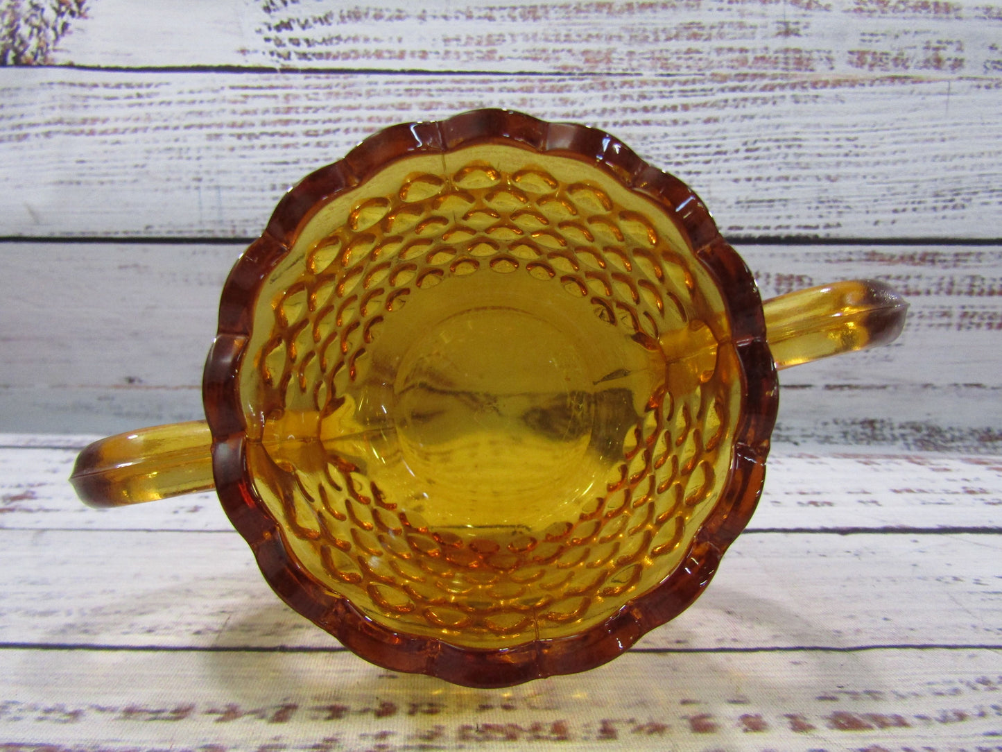 Vintage L.E. Smith Hobnail Amber Glass Creamer & Sugar Bowl