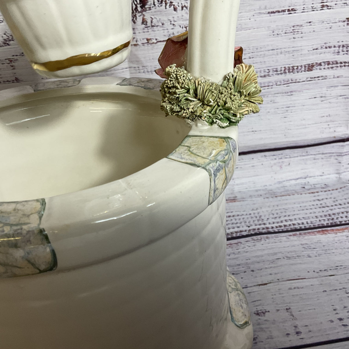 VTG./ANTIQUE CAPODIMONTE Porcelain Wishing Well with Hanging Bucket- 14"