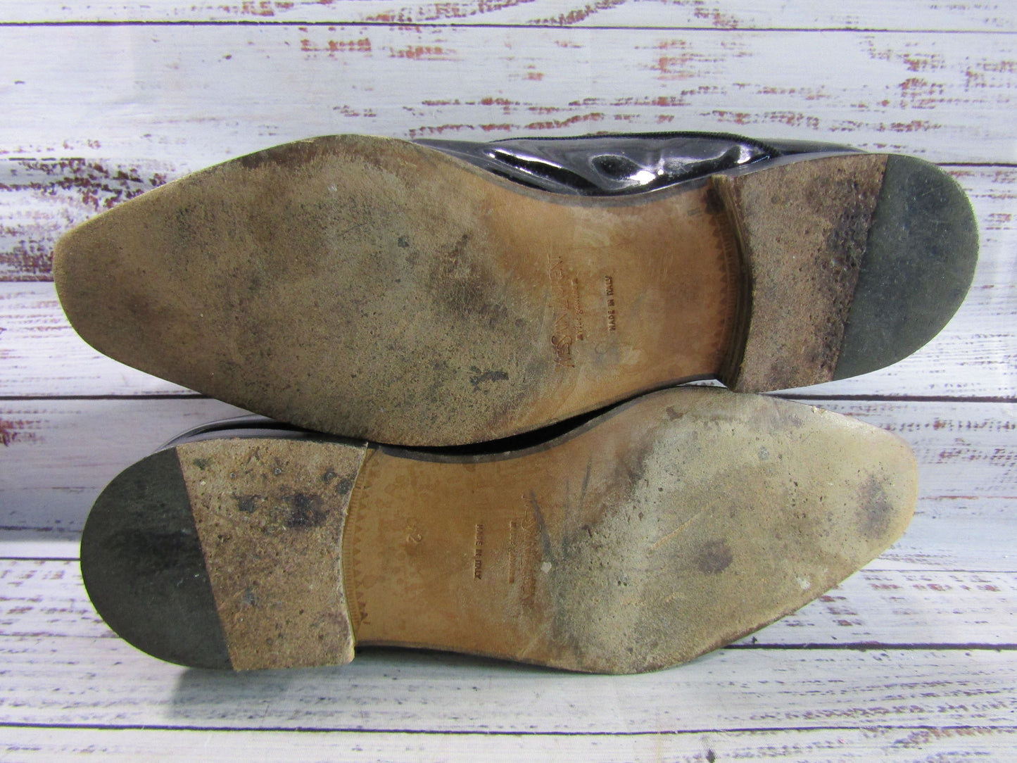 Vintage Yves Saint Laurent Men's Black Patent Leather Tuxedo Dress Shoes Size 8