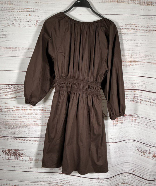 NWT Wayf Brown Leighton Poplin Mini Dress Size L