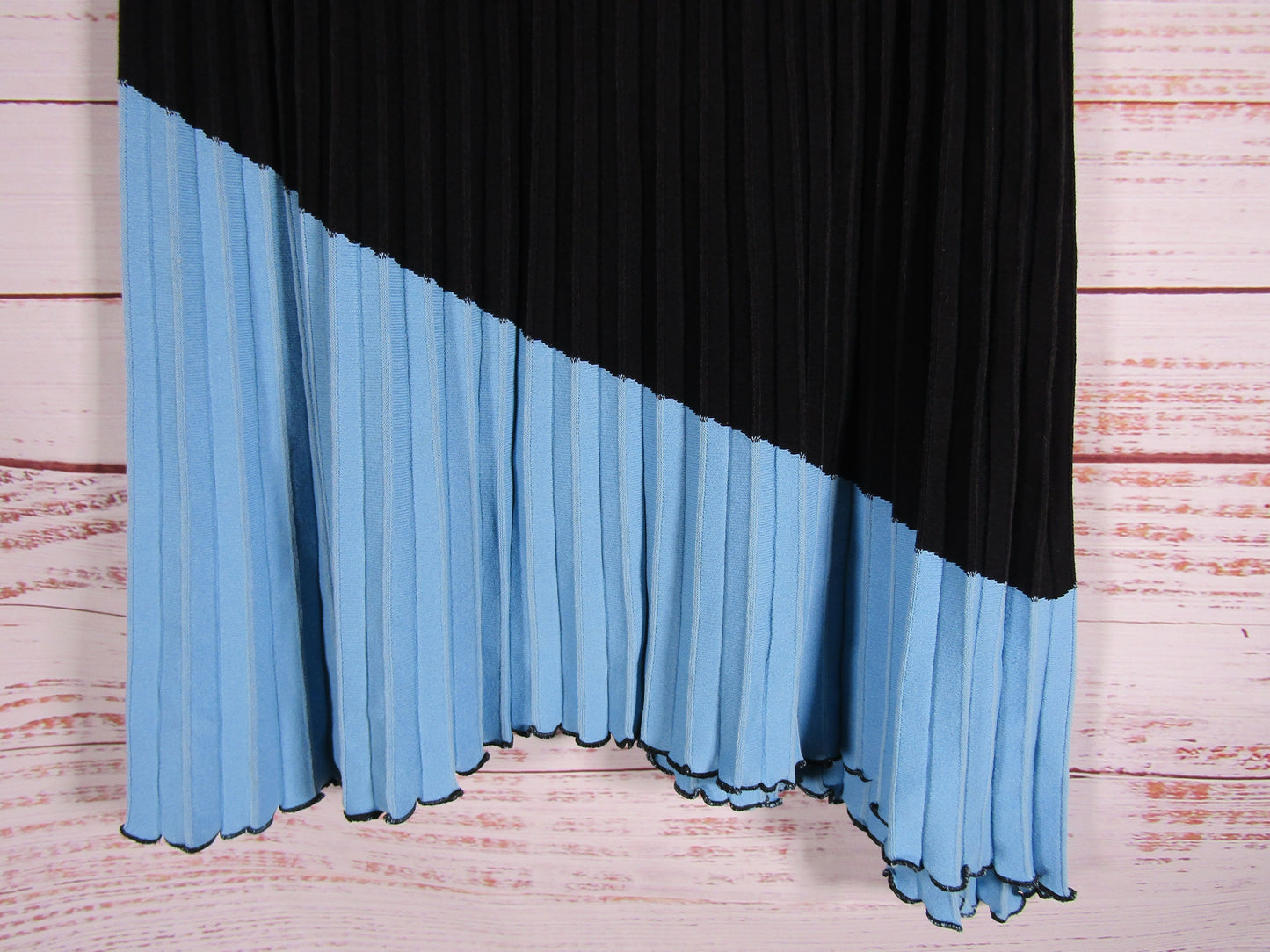 Derek Lam 10 Crosby Harper Women's Black & Blue Pleated Asymmetrical Skirt 10